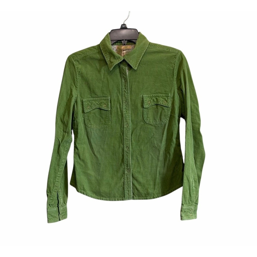 Andrew & Co Med Green Corduroy Snap Shirt Flap Pocket Y2K 90's Granola Western